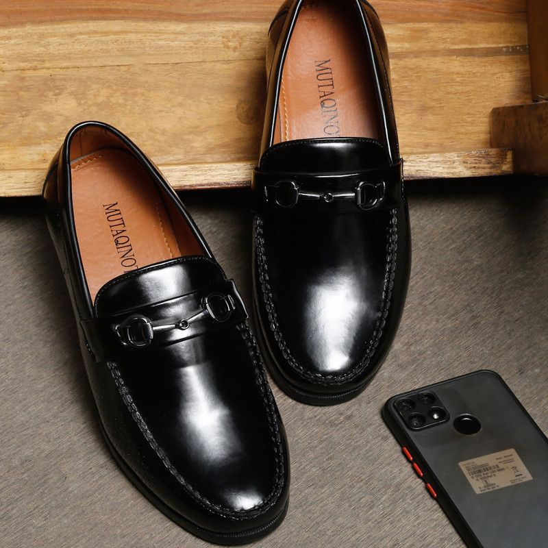 Shiny Black Leather Patina Work Loafer Casual Shoes For Men 8 UK (LXFLRBJB) Loafers For Men  (Black)