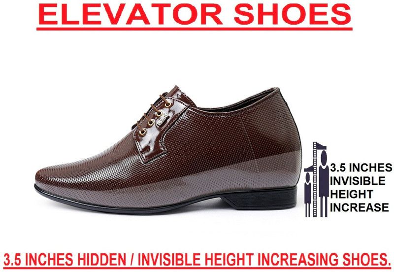 Men's 9 cm (3.5 Inch) Height Increasing Derby Lace-Up Formal Patent Faux Leather Party Wear Shoes Derby For Men  (Brown)