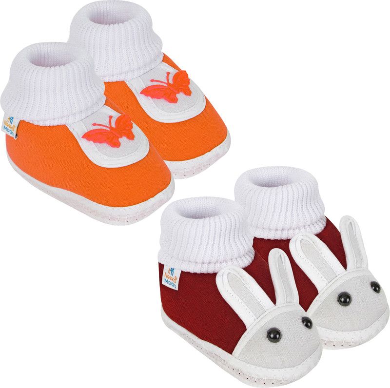 0 To 6 Months Baby Boys & Baby Girls Rabbit Booties  (Toe to Heel Length - 10 cm, Maroon, Orange)