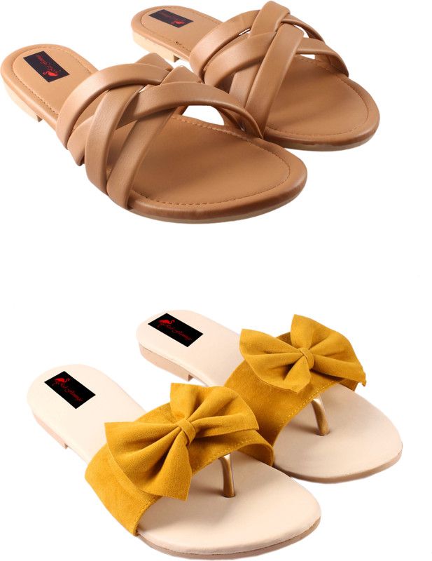 Women Yellow, Beige Flats Sandal