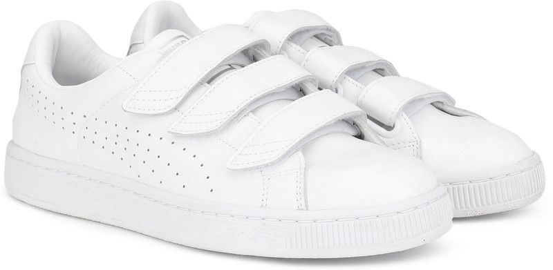 Basket Classic Strap Lthr Sneakers For Men  (White)