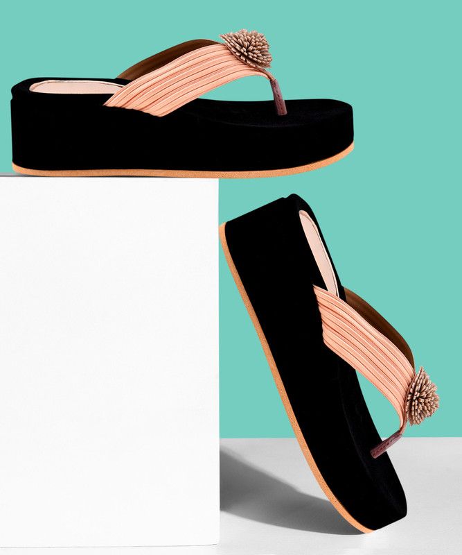Women Pink, Black Wedges Sandal