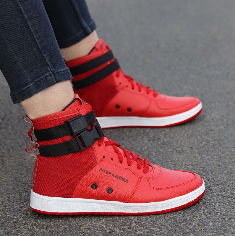 Men's High Top Ankle Retro Air Original Sneakers || Boys Long Bike Riding Shoes High Tops For Men  (Red)