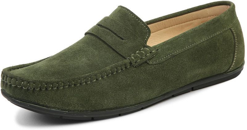 Green Men's Suede Leather Loafer Slip ons Moccasins Casual Loafers Loafers For Men  (Green)