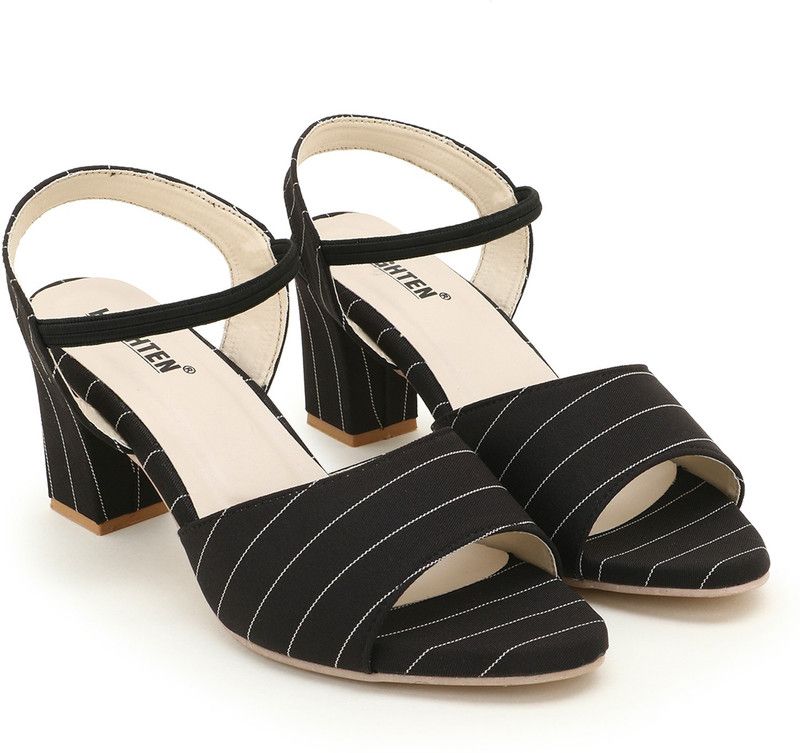 Women Black, White Heels Sandal