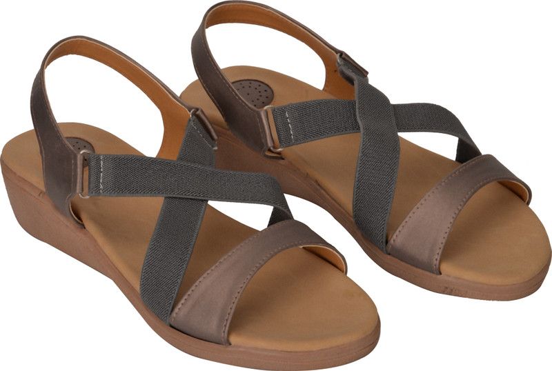 Women Grey, Brown Wedges Sandal