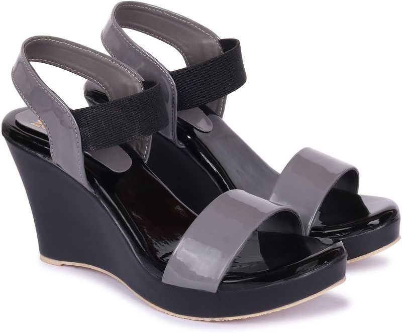 Women Grey, Black Wedges