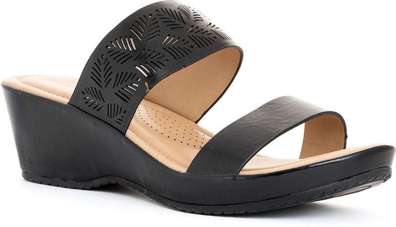 Sharon Black Heel Slip On Sandal Casuals For Women  (Black)