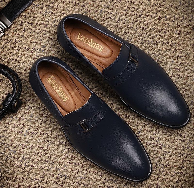 Handcrafted Blue Shoes Classic Loafer Leather Formal Shoe for Men LSRGSOBBU207 For Men  (Blue)