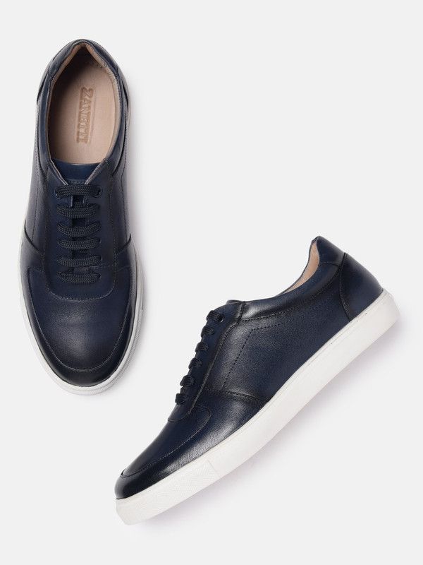 Men Navy Blue Leather Sneakers Sneakers For Men  (Navy)