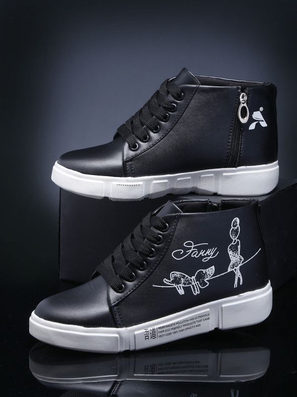 shoes for jogging, walking, gym & party Walking Shoes For Women and Girls High Tops For Women  (Black)