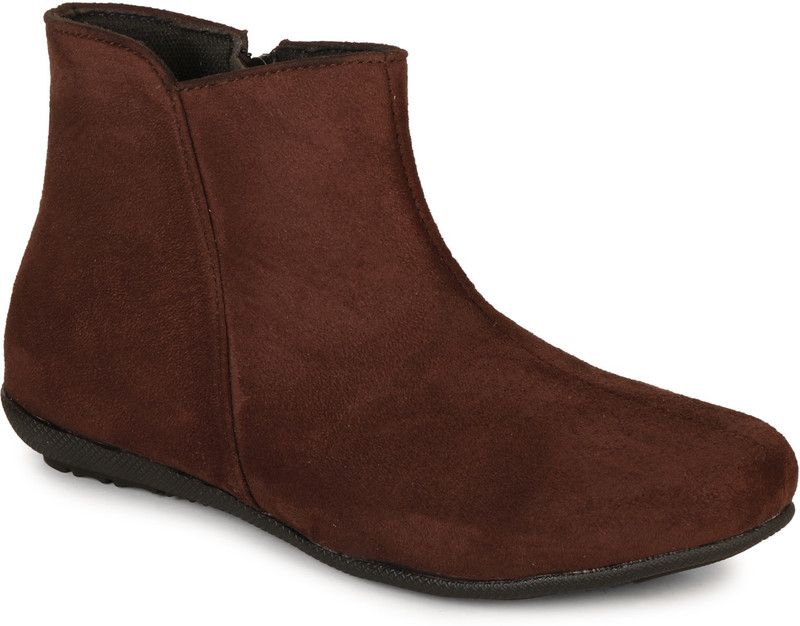 Latest Casual Flat Zipper Boots for Women Boots For Women  (Brown)