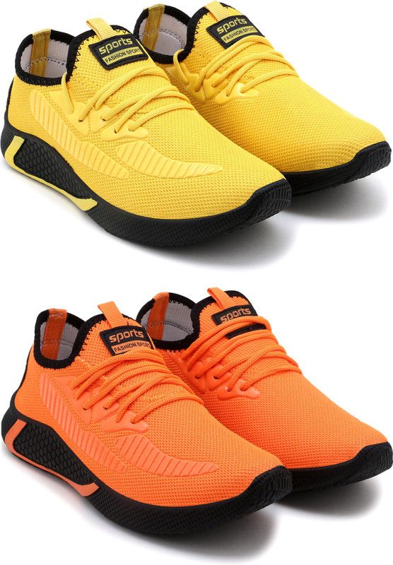 Stylish & Comfortable Cricket, Tennis, Walking Walking Shoes For Men  (Yellow, Orange)