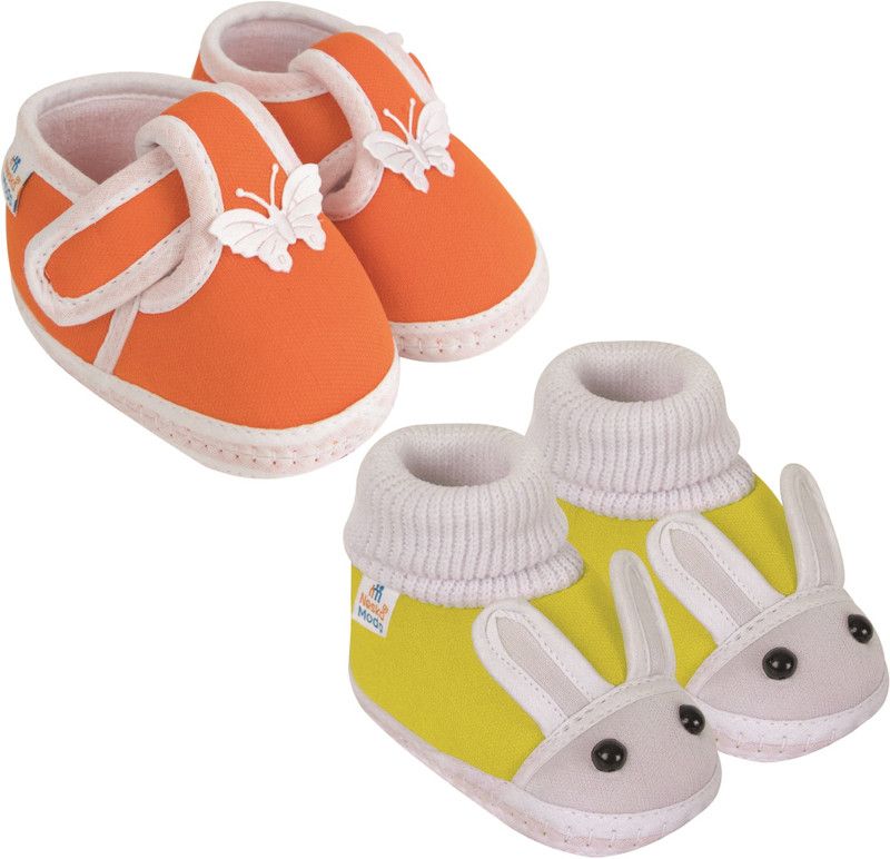 Neska Moda 6 To 12 Months Baby Boys & Baby Girls Pack of 2 Pair Cotton Butterfly & Rabit Booties  (Toe to Heel Length - 12 cm, Orange, Yellow)