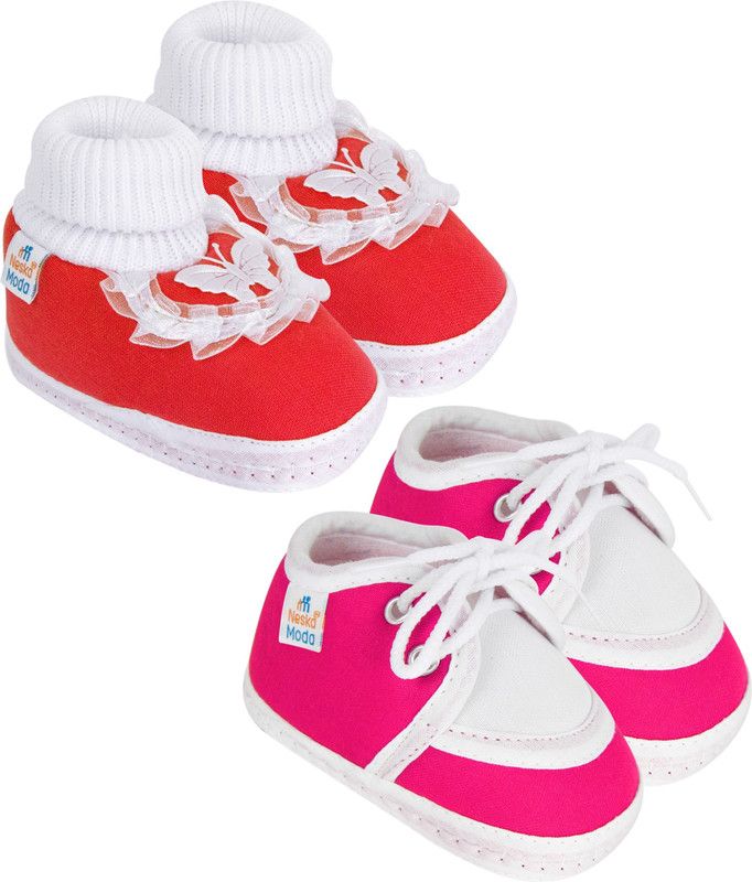 Neska Moda 12 To 18 Months Pack of 2 Pair Cotton Butterfly Frill and Lace Baby Booties  (Toe to Heel Length - 14 cm, Red, Rani)