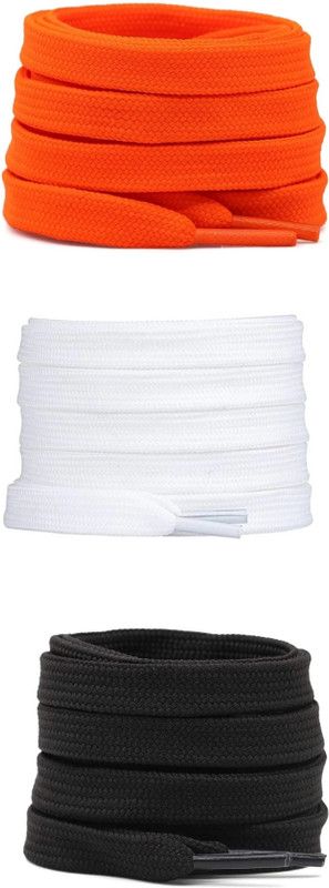 EKMA INDIA Flat shoelace Hollow Thick for Casual Shoes 120CM ORANGE WHITE BLACK Set of 3 Shoe Lace  (MULTICOLOUR Set of 3)