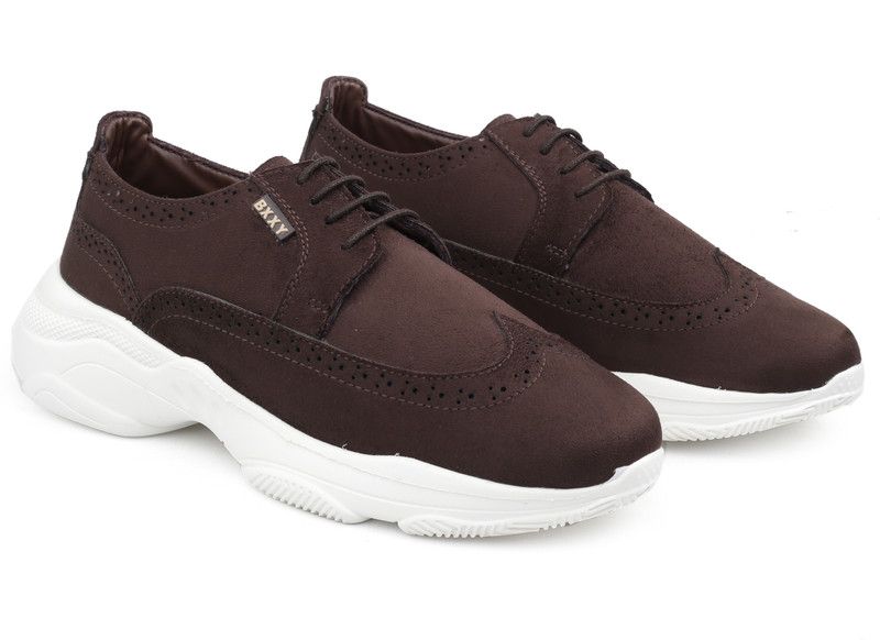 Men's Suede Material British Brogues Casual Sneakers For Daily Wear Sneakers For Men  (Brown)