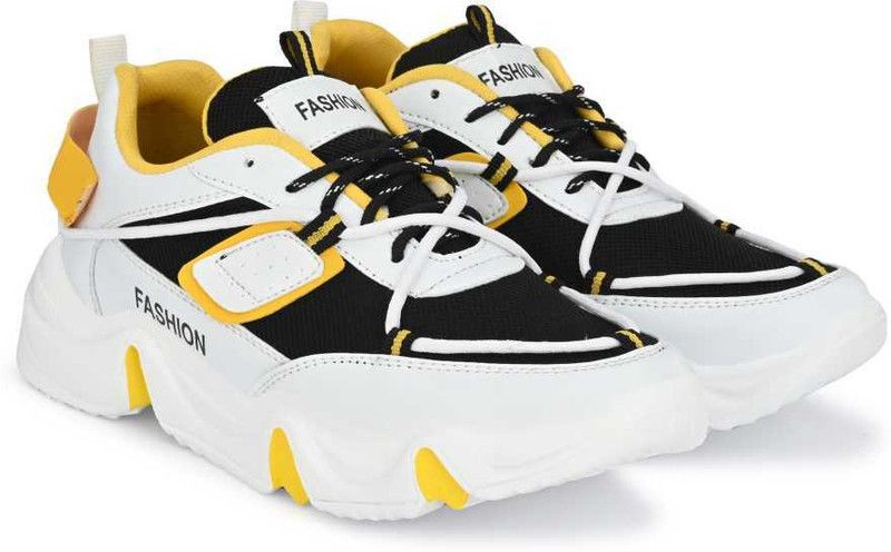 Fashion Outdoor Canvas Casual Light Weight Lace-up Evening Walk Running Shoes For Men Sneakers For Men (White, Yellow) Casuals For Men  (White, Yellow)