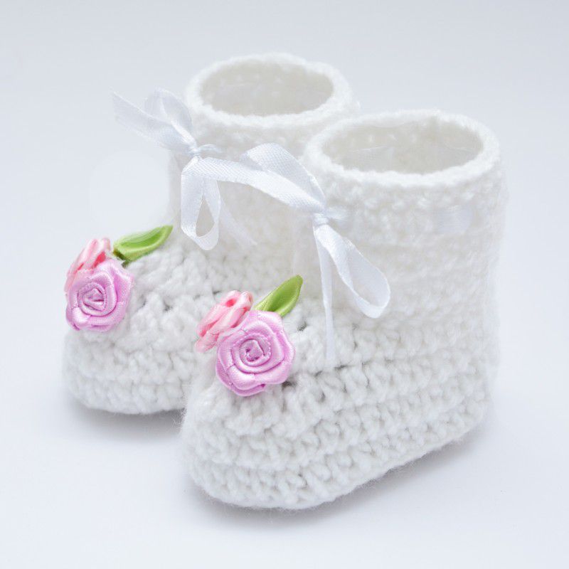 LOVE CROCHET ART Cute Crochet baby booties woolen booties for 6 to 12 months baby Booties  (Toe to Heel Length - 9 cm, White)