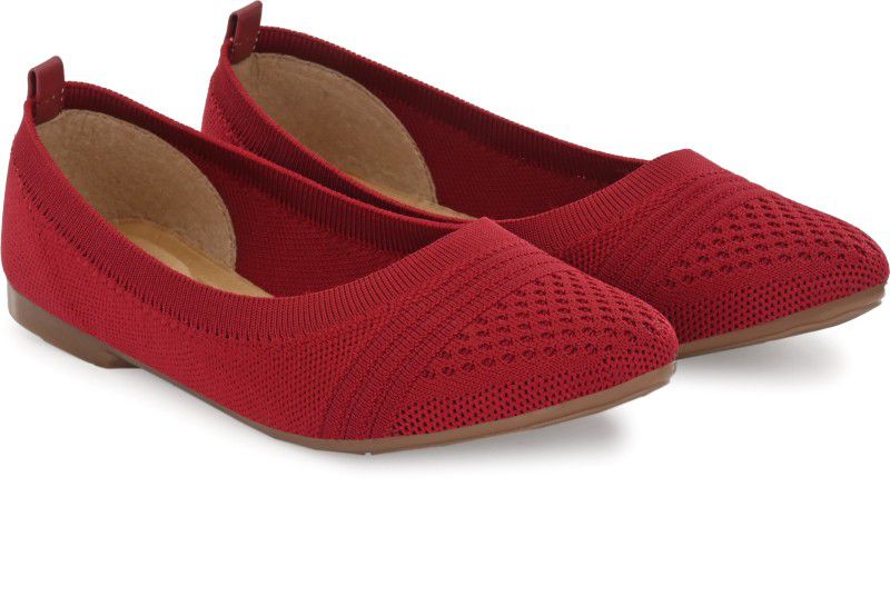 Beautifully Designed Knitted MonkToe Textured Fabric|Volcanic Red| Bellies For Women  (Red)