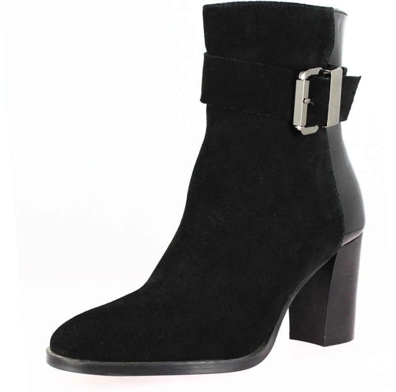 Leather Ankle Boots For Women  (Black)