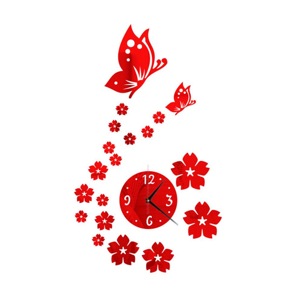 Ehousehold DIY Home Room Modern Decor 3D Butterfly Flower Wall Clock Mirror Surface Sticker