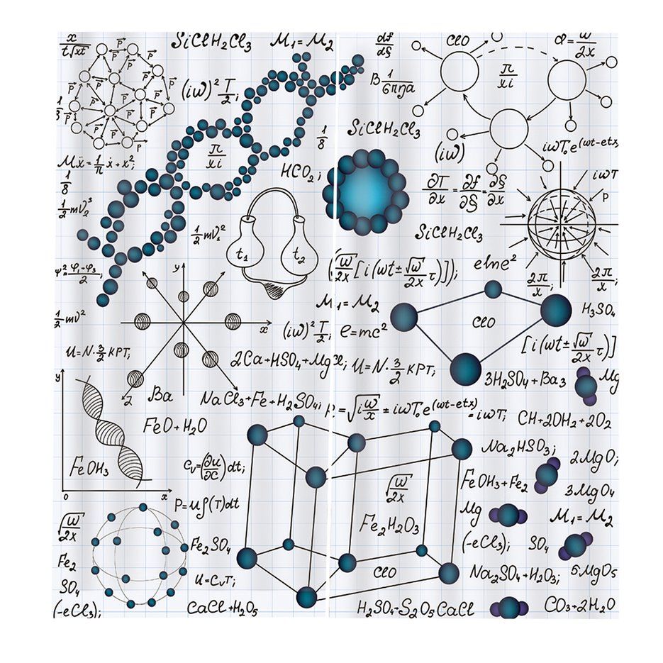 Imprinted Bio-Mathematical Formula 170X200CM Window Curtains for Home Bedroom Multi-color mixed