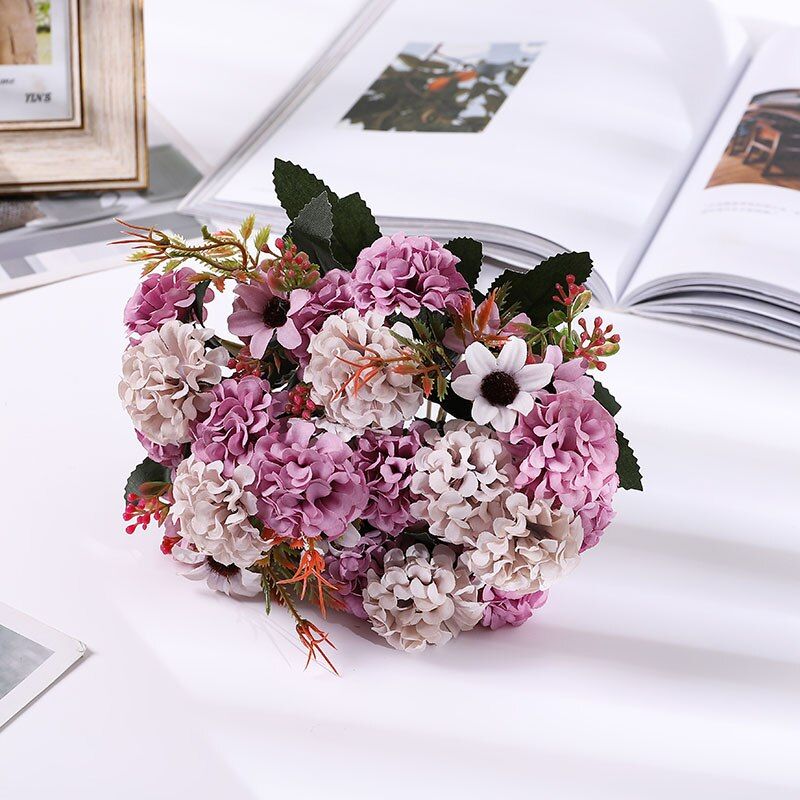 15 flower head silk hydrangea artificial flower white wedding flowers small bouquet fake flower party DIY decoratio