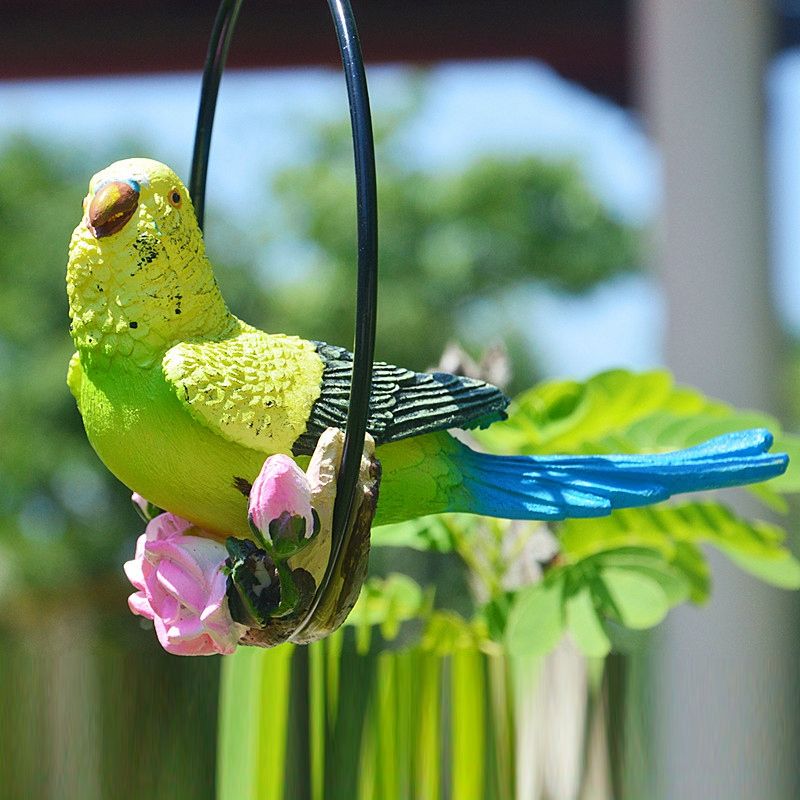 Garden Decoration Simulation Parrot Fairy Garden Miniature Sculpture Resin Crafts Outdoor Animal Decoration Wedding Prop Gift Yellow