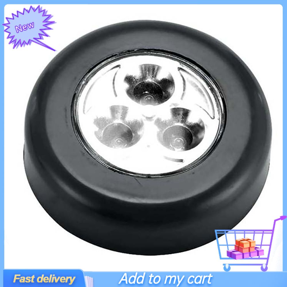 Cabinet Cupboard Closet 3LED Round Lamp Camping Tent Car Trunk Touch Night Light