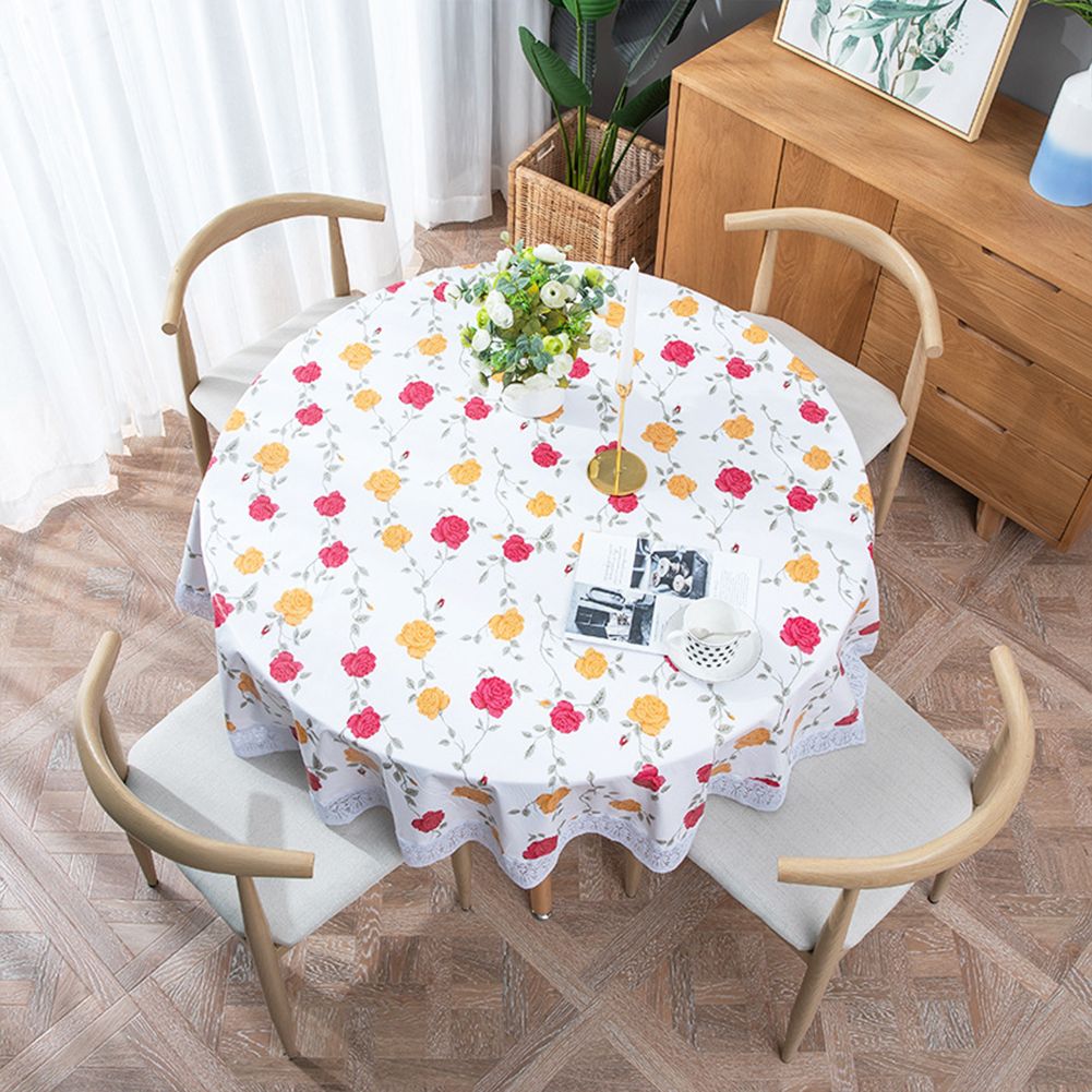 Yfashion Round able  Cover Waterproof Stain Resistant Washable Pvc Cotton able Cloth color:Idyllic leaves size:152 round (suitable for 90-120cm round able)