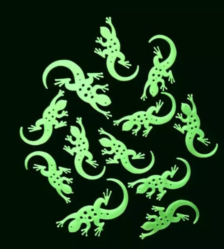 Fluorescent Night Glow Green Lizard Set With Glue - 12 pcs pack