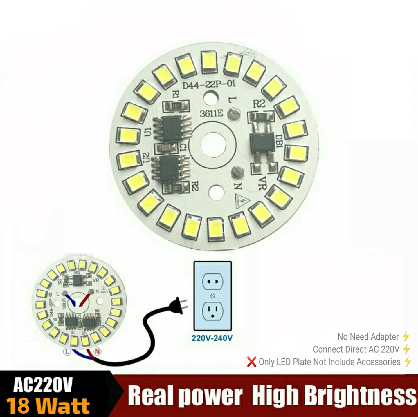 AC220V LED lamp plate 18W 44MM round No need driver Smart IC bulb lamp For DIY White LED Floodlight Spotlight 2835 PCB