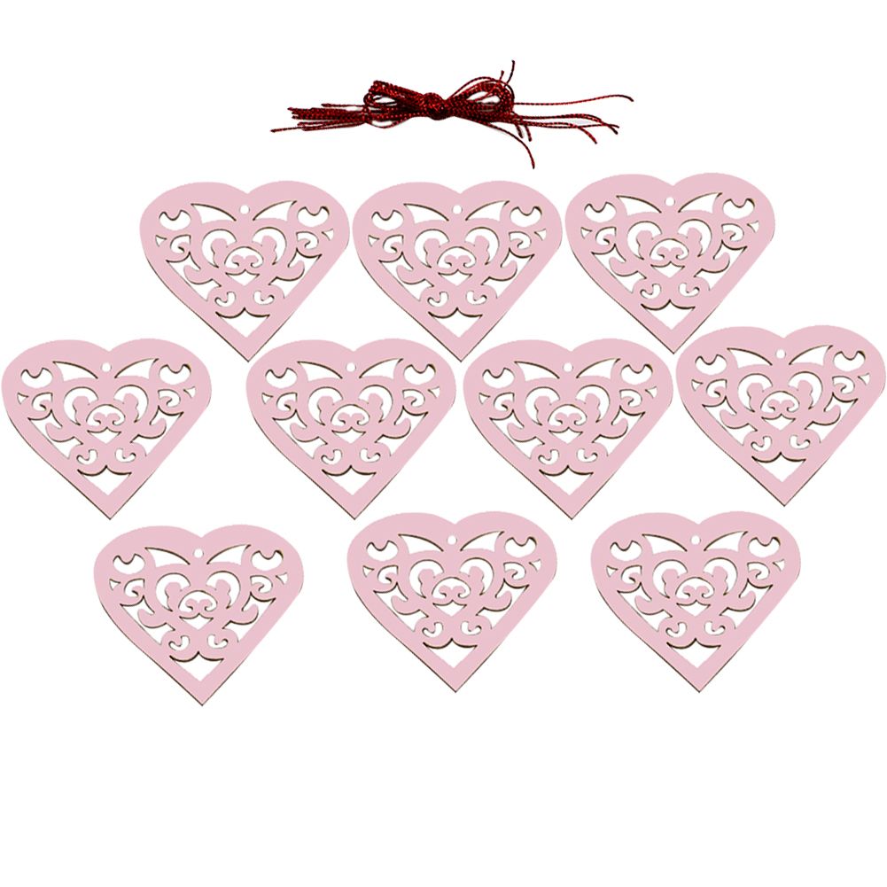 Yfashion 10Pcs/Set Wooden Love Heart Shaped Hollow Out Hanging Pendant for Valentine Wedding Party