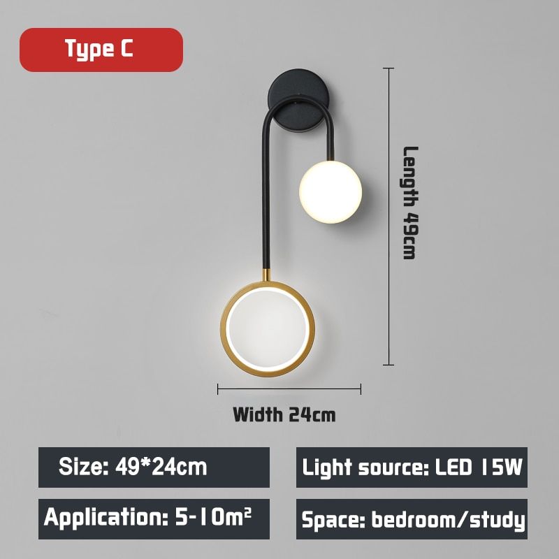 Sale Led Black And Gold Wall Lamp Simple Art Indoor Home Decoration Modern Living Room Corridor Bedside