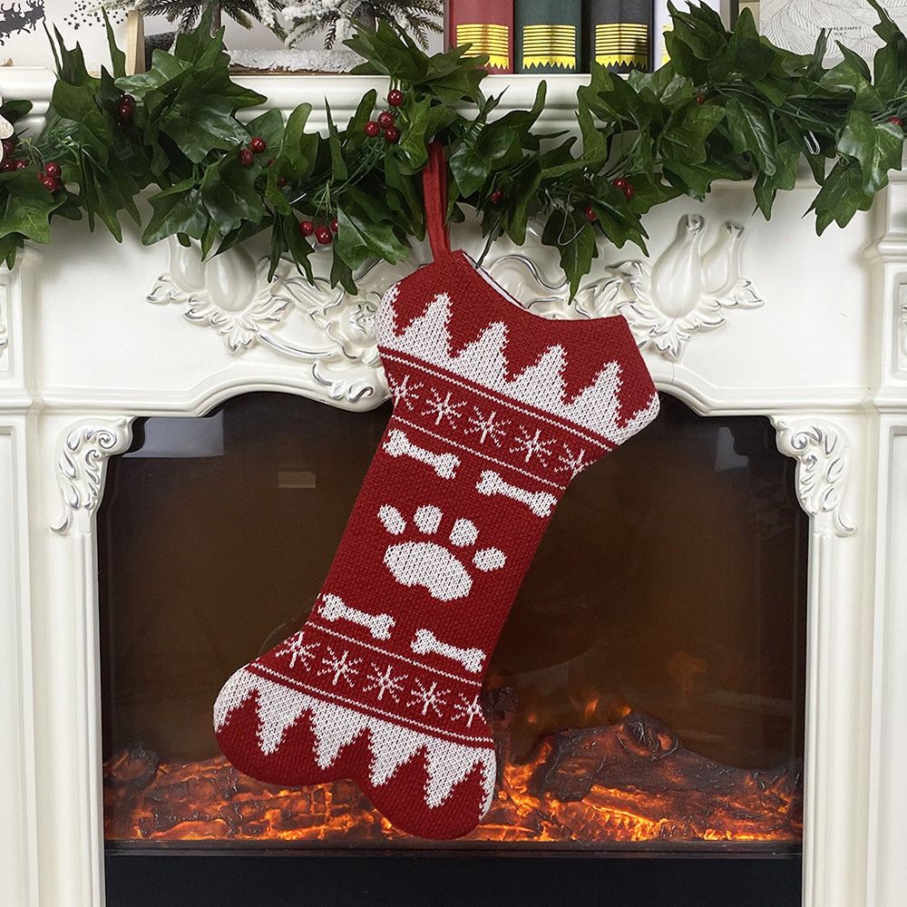 Christmas Stocking 1pcs 18'' Large Xmas Bone Stocking, Non-woven Fabric Wool Snowflake Cat Claws Dog Claws for Christmas Decoration and Family Holiday Party Decor