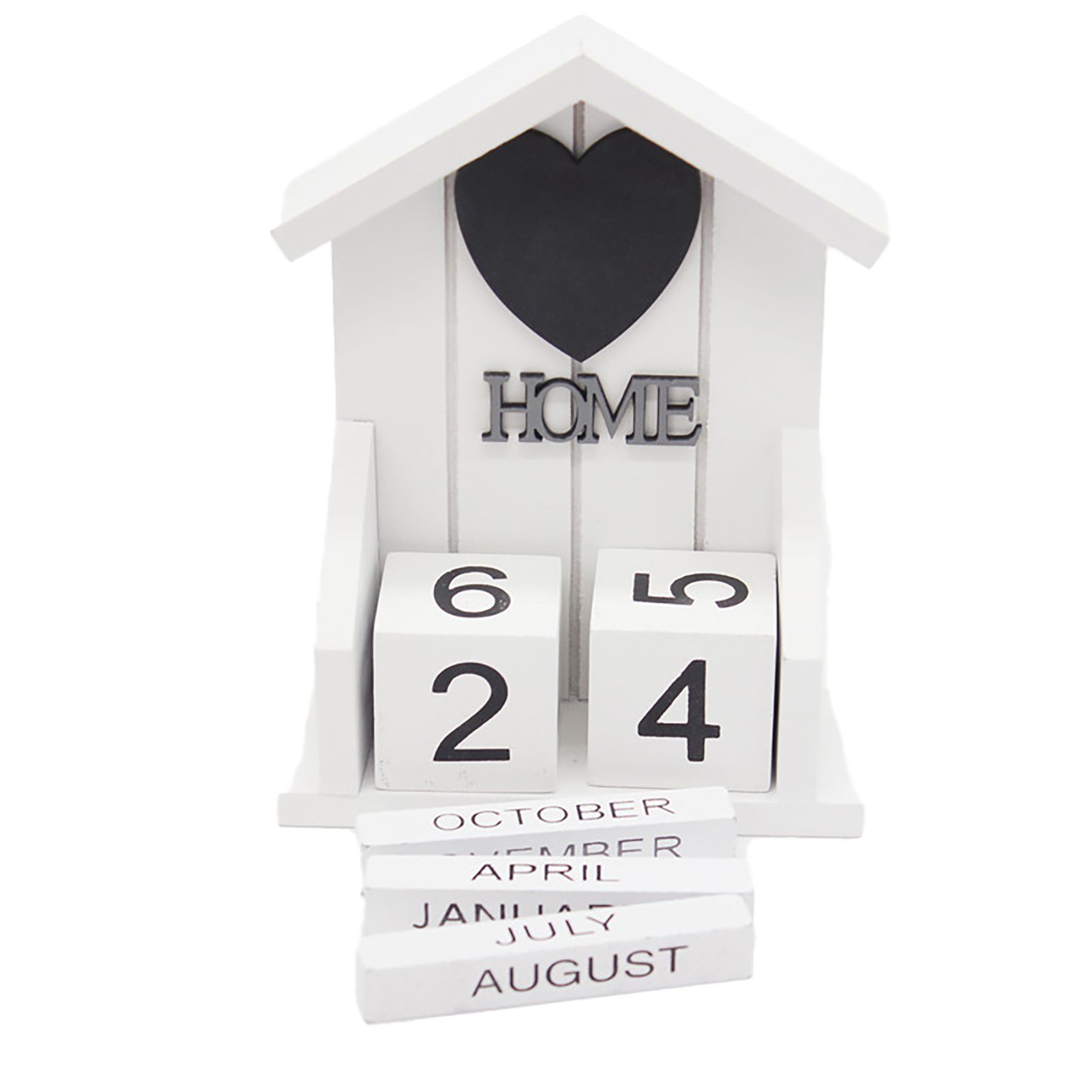 Livecity 1 Set Small House Shape Calendar Retro Wood Old Classic Style Desk Calendar Home Decoration