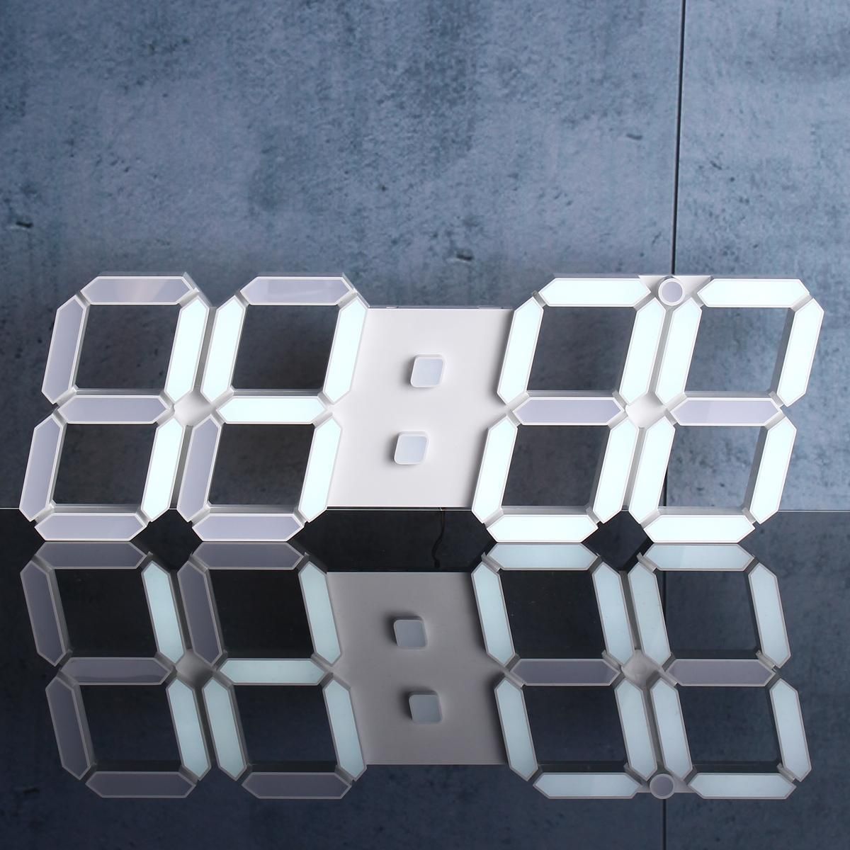Modern Digital LED Table Desk Night Wall Clock Alarm Watch 24/12 Hour Display White