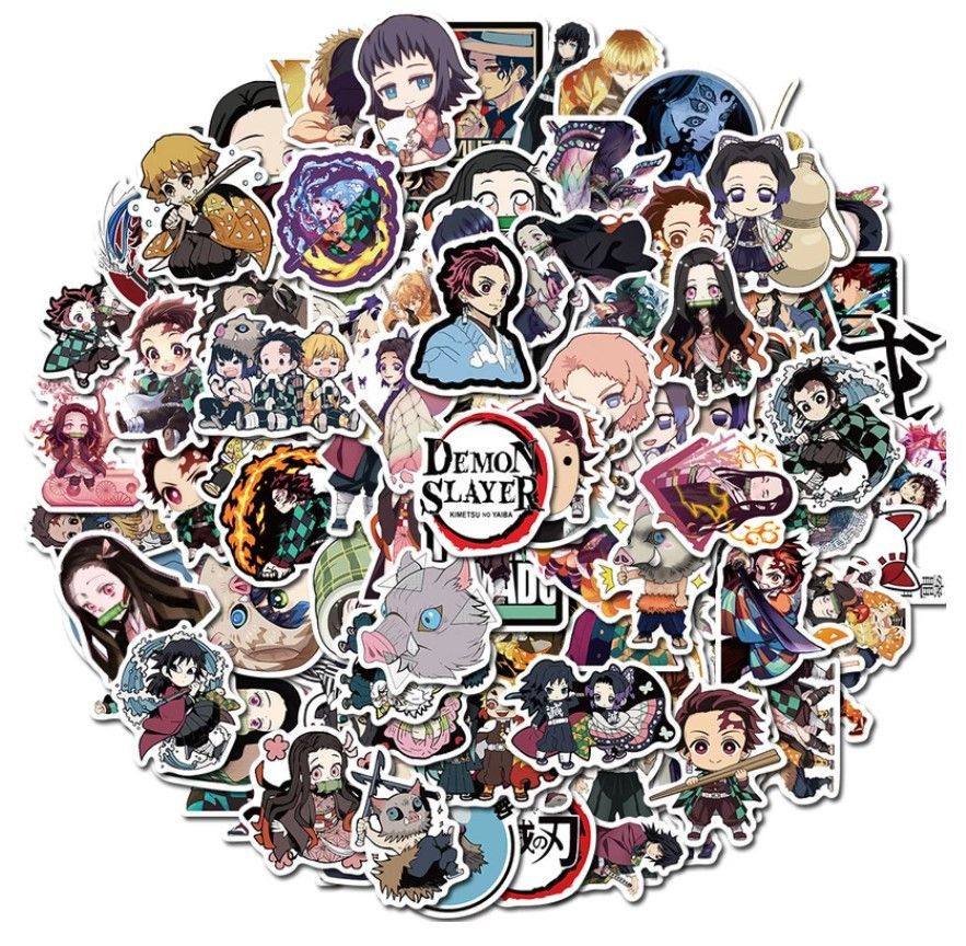 50Pcs/Pack Demon Slayer Kimetsu No Yaiba PVC Waterproof Stickers For Luggage Skateboard Laptop Motorcycle