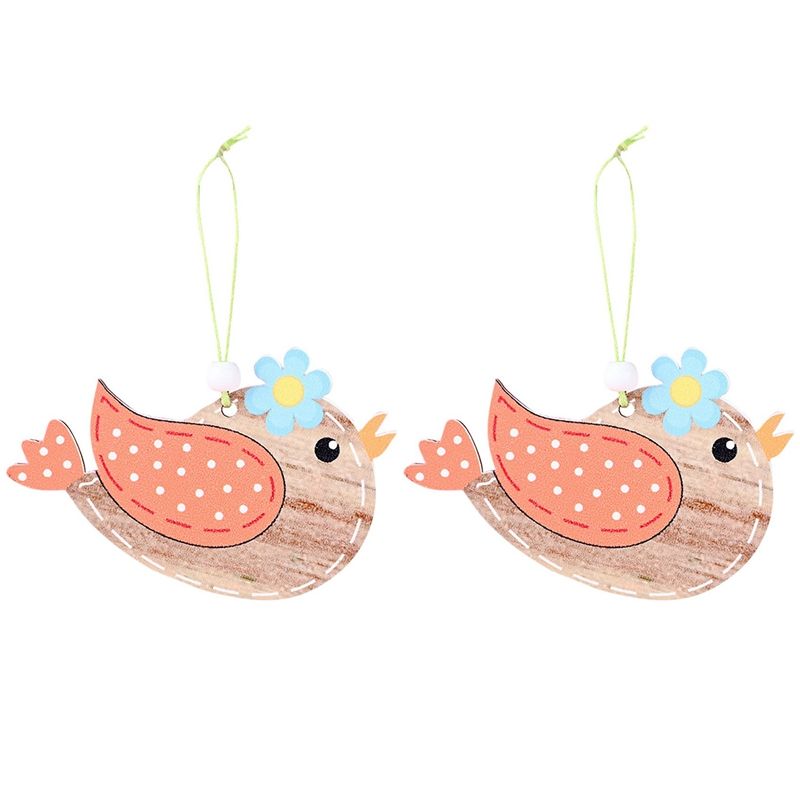 2 Pcs Wooden Easter Pendant, Little Bird Crafts Hanging Ornaments Hang Tags Pendant for Home Wall Door Decorations, C