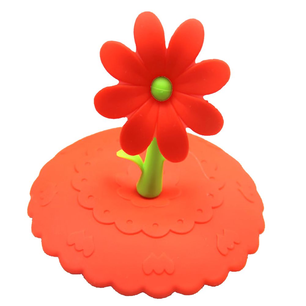 GC Cute  Flowers  Adorn  Water  Drinking  Cup  Lid Silicone Anti-dust Bowl Cover Cup Seals Cap color:Red