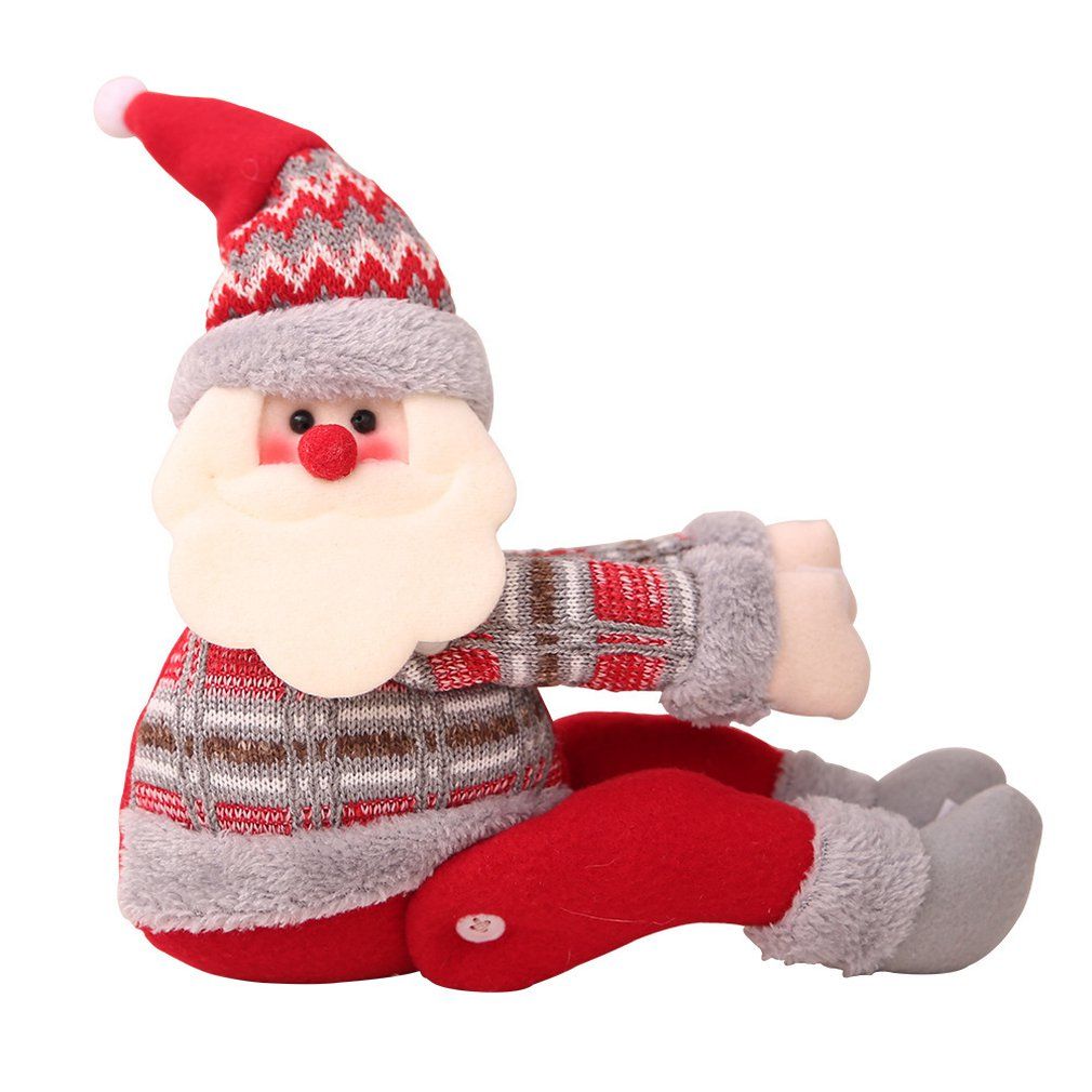 Christmas Curtain Buckle Cartoon Santa Doll Hugging Posture Pendant Decor Gray+Red