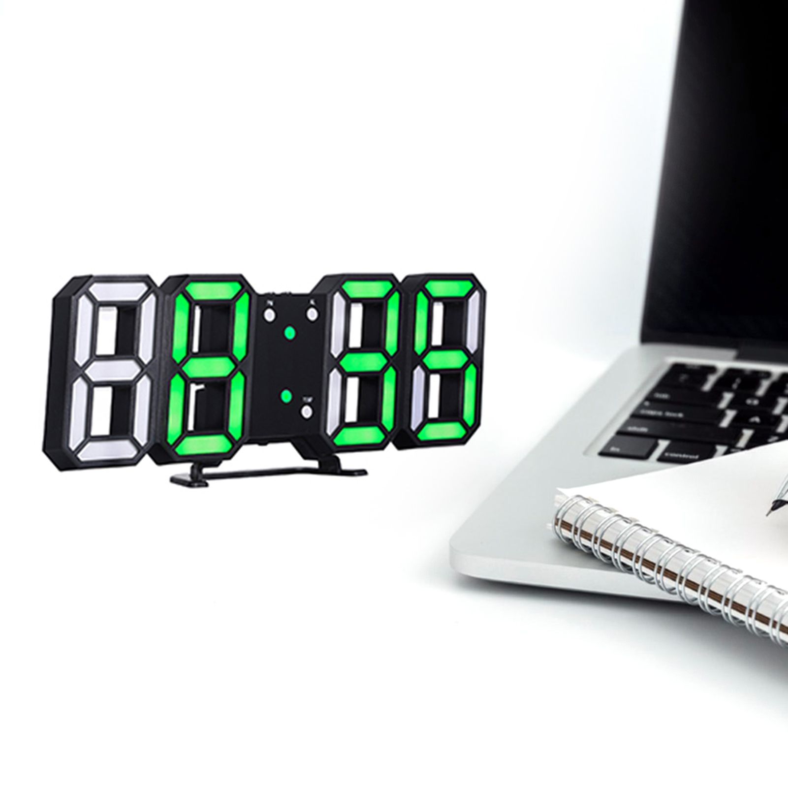 OIMG White Shell White Display 3D Led Digital Clock Electronic Table Clock Larm Clock Wall Glowing Hanging Clocks White Shell White Display
