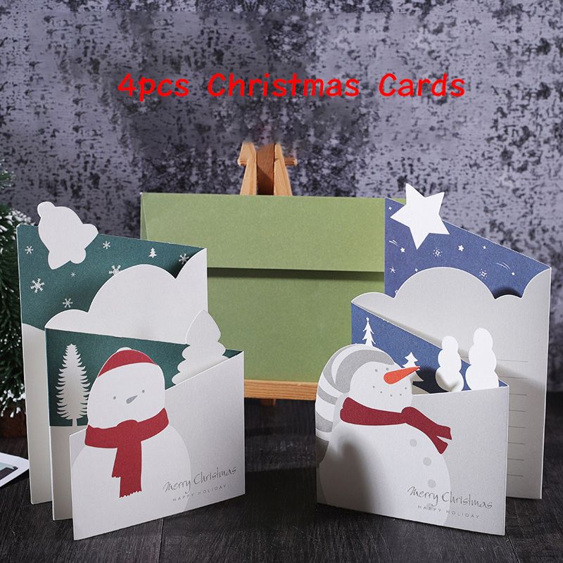 4pcs Merry Christmas Greeting Cards Party Invitations New Year Greeting Card