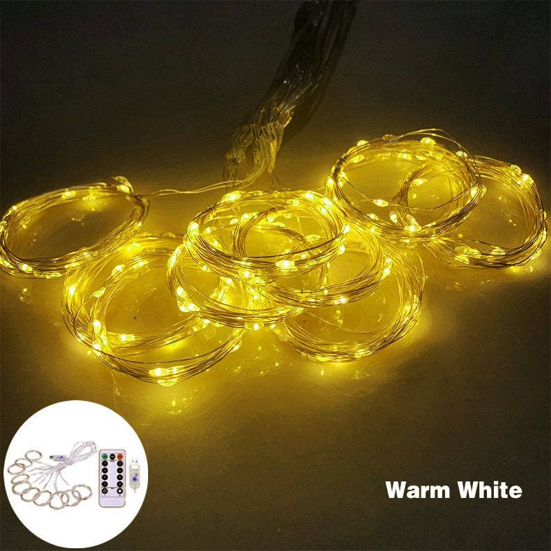 3M Led Curtain Lights USB Remote Control Festoon New Year's Eve Decorations Christmas Light Ornaments New Year 2022 Navidad Noel--White--3x3M 300Leds