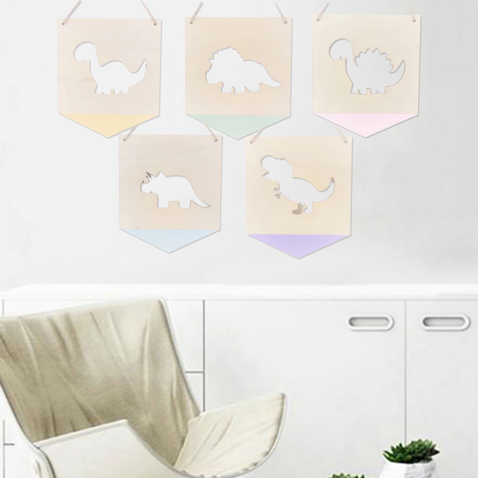 ECHIDNA Party Banner Punch-free Kids Room Wall Hanging Wood Pieces