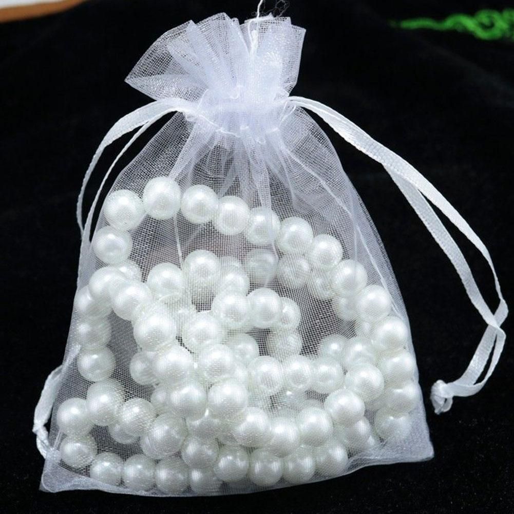 100Pcs Small See-through Drawstring Organza Bags Jewelry Pearl Wedding Candies Storage Pockets