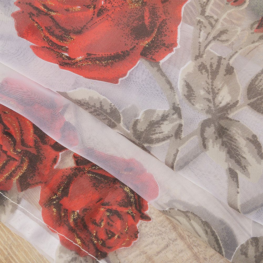 Yfashion ulle Curtain with Rose Pattern for Living Room Bedroom Window Decoration