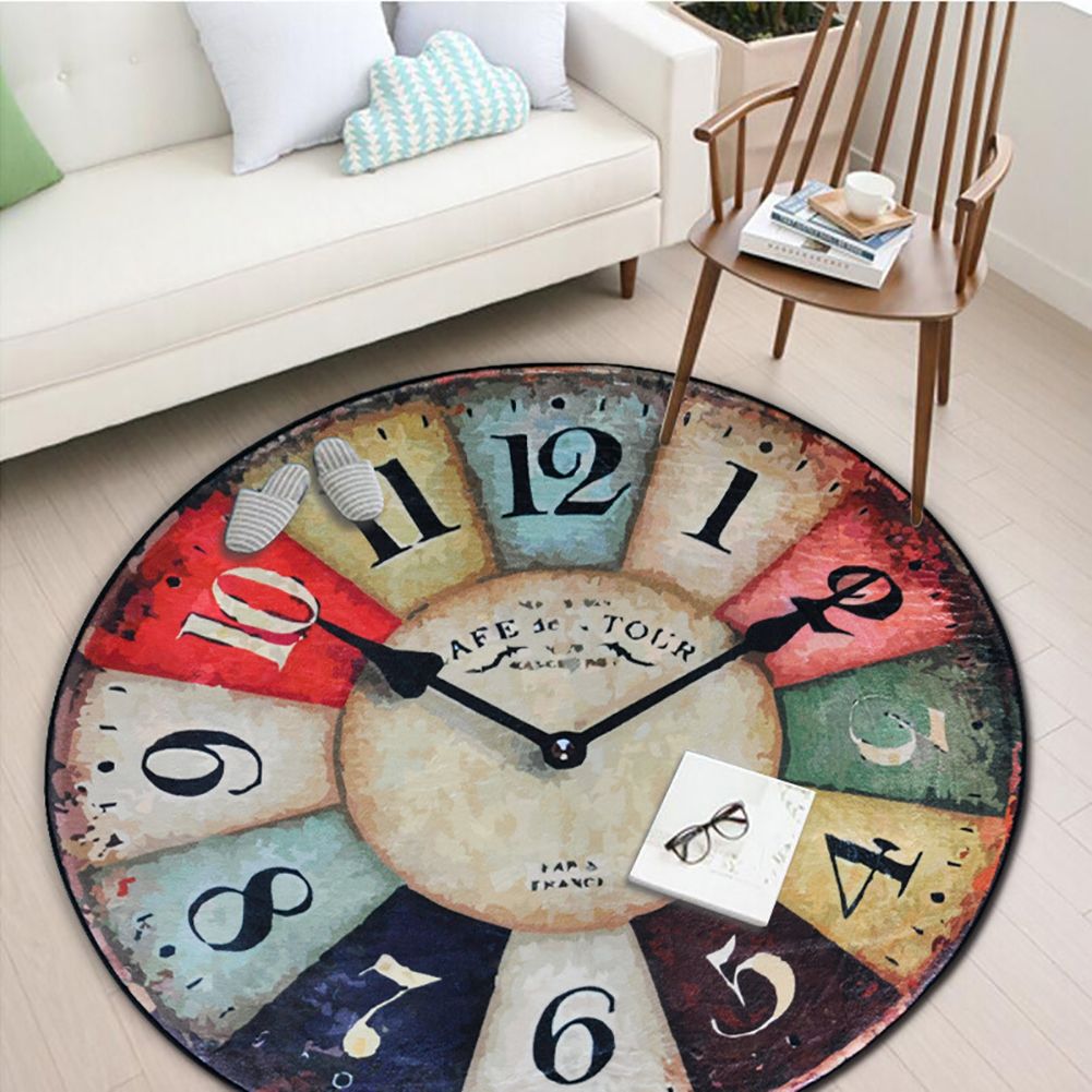 Yfashion Retro Wall Clock Shape Door Mat for Bedroom Living Room eatable Bay Window