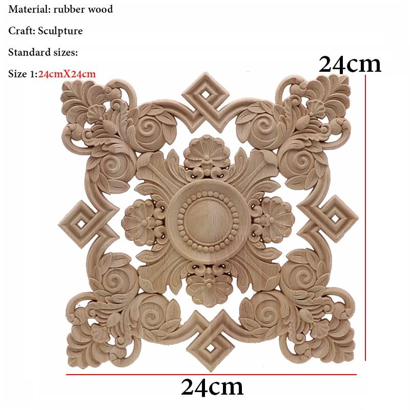 European Decoration Retro Natural Wood Applique Onlay Decal Rubber Figurines Floral Large Rose Crown Leaves Vintage Home Decor
